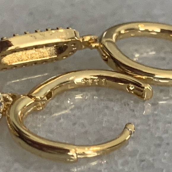 COPY - Gold Crystal Oval Huggie Hoop Dangle Earrings - Picture 3 of 5